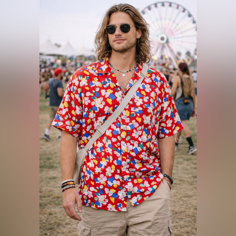Vintage 90s Abstract Floral Shirt Size L Garden Art Teacher Festival Wear